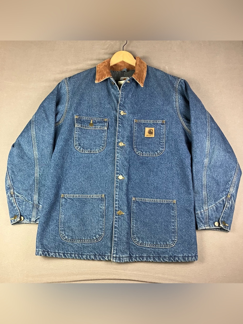 Vintage Carhartt C59 DST Denim Jean Chore Jacket Barn Coat Mens M Blanket Lined.